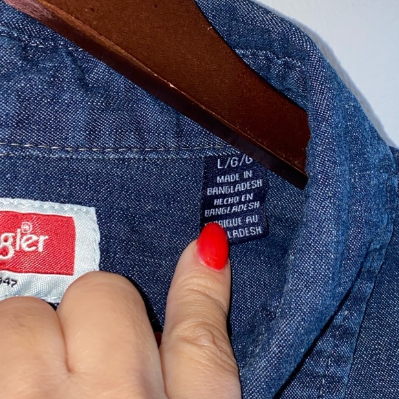 Wrangler Blue Indigo Denim Pearl Snap Western Shirt Long Sleeve Men's Large - Picture 5 of 6